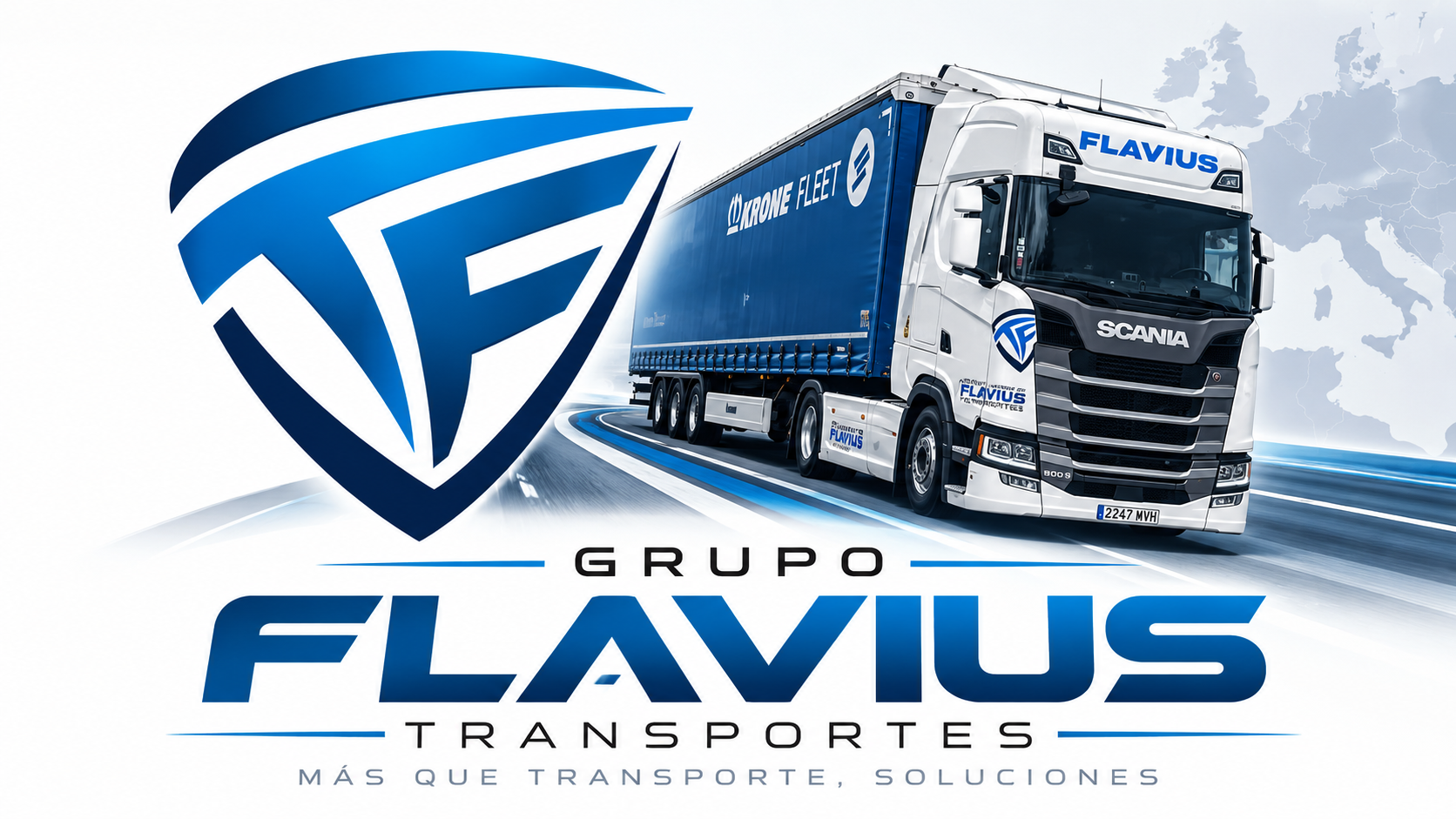 Grupo Flavius con camión Scania y escudo TF